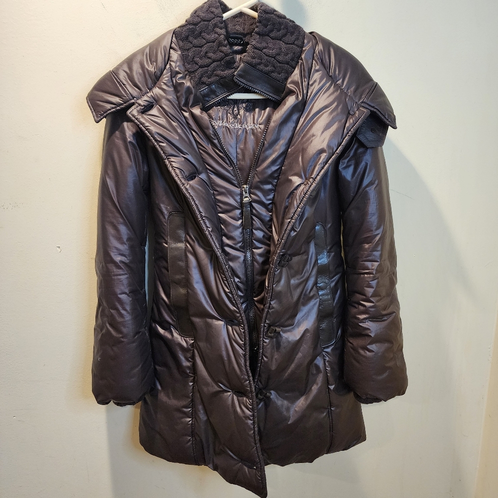 MACKAGE Women’s Quilted Puffer Coat in Dark Brown Long Jacket Sz XS